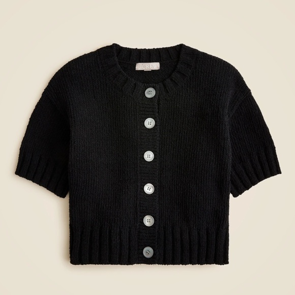 New JCREW Marina Crewneck Cardigan Textured Cotton Blend Black $98 CJ537 - Picture 1 of 3